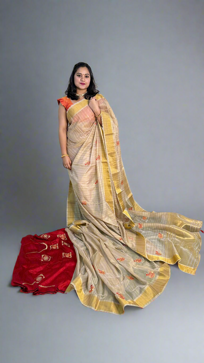 Cotton Dola Silk Saree with Weaving, Print or Embroidery Work and Tassel Detailing – For Women