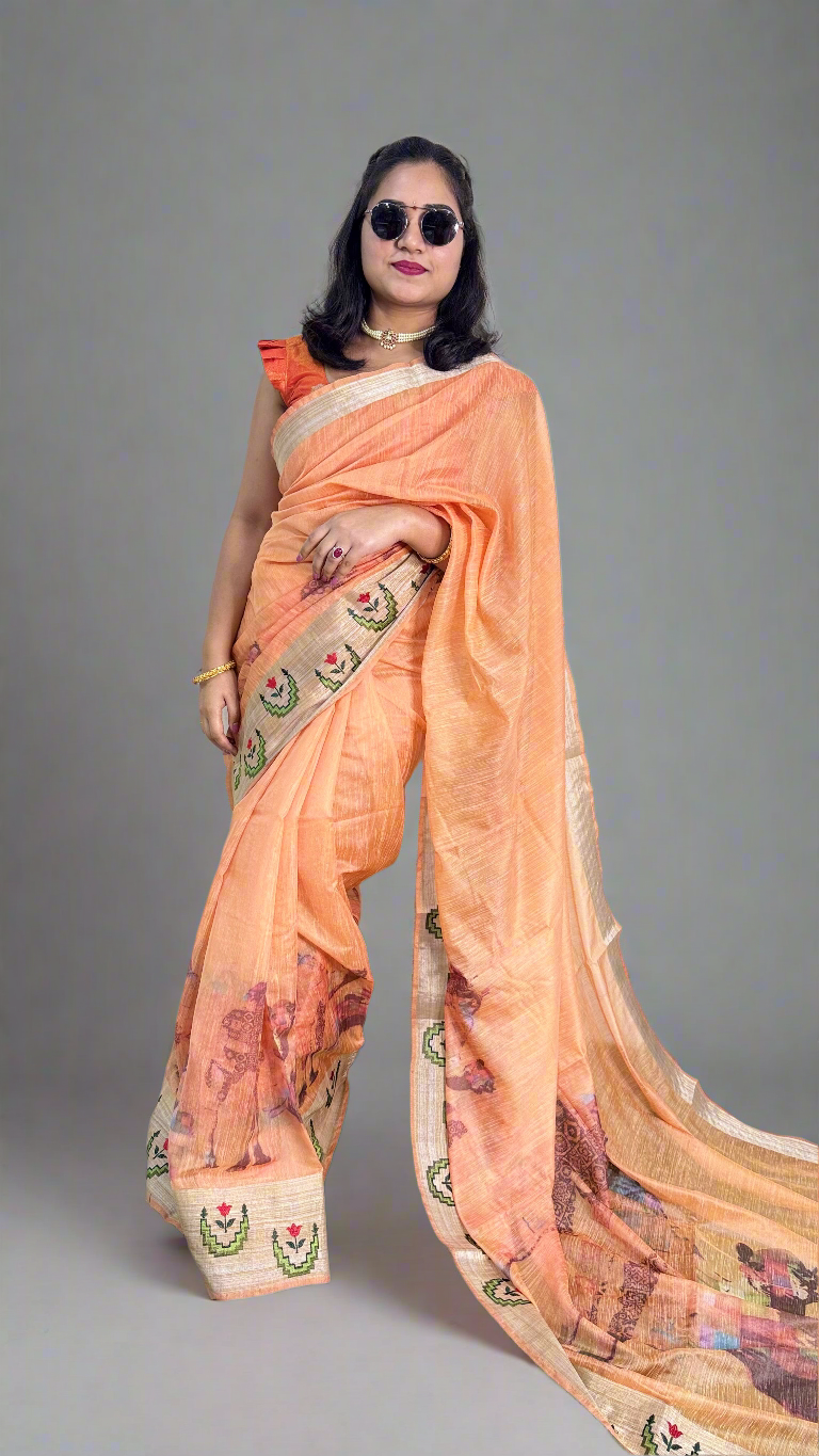 Cotton Dola Silk Saree with Weaving, Print or Embroidery Work and Tassel Detailing – For Women