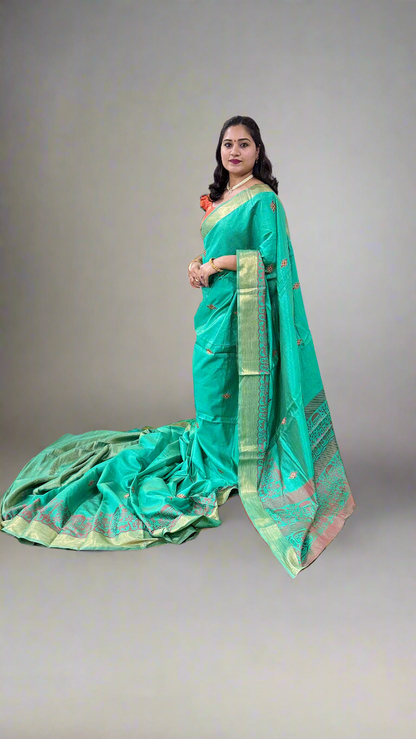 Cotton Dola Silk Saree with Weaving, Print or Embroidery Work and Tassel Detailing – For Women