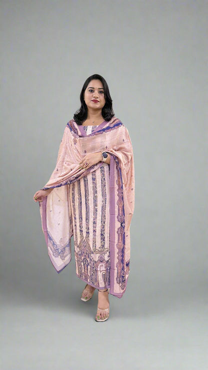 Women’s Staple Twill Suit Set with Digital Print and Handwork and Pashmina Style Dupatta – Ethnic Wear