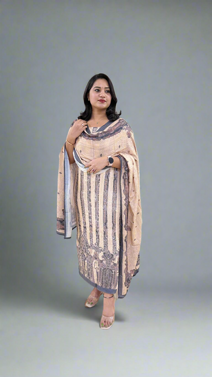 Women’s Staple Twill Suit Set with Digital Print and Handwork and Pashmina Style Dupatta – Ethnic Wear