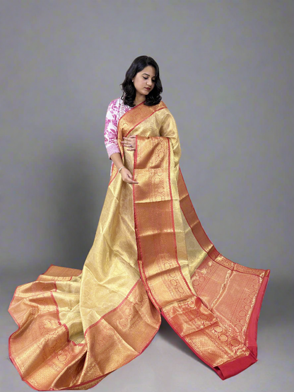 Banarasi Zari Tanchui Kanchipuram Soft Silk Saree with Rich Pallu and Brocade Blouse