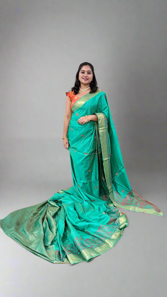 Cotton Dola Silk Saree with Weaving, Print or Embroidery Work and Tassel Detailing – For Women