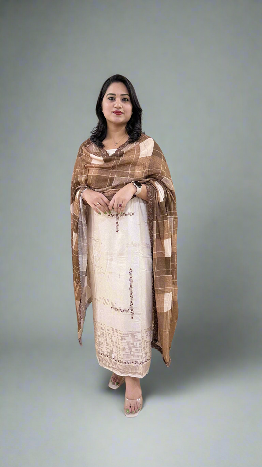 Women’s Pashmina Embroidered Suit Set with Simmi Silk Digital Print Dupatta – Ethnic Wear