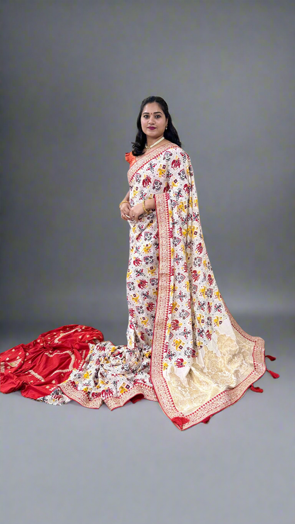 Dola Silk with Weaving Work (Banarasi, Patola, Bandhani, Paithni Style Weaving Work)