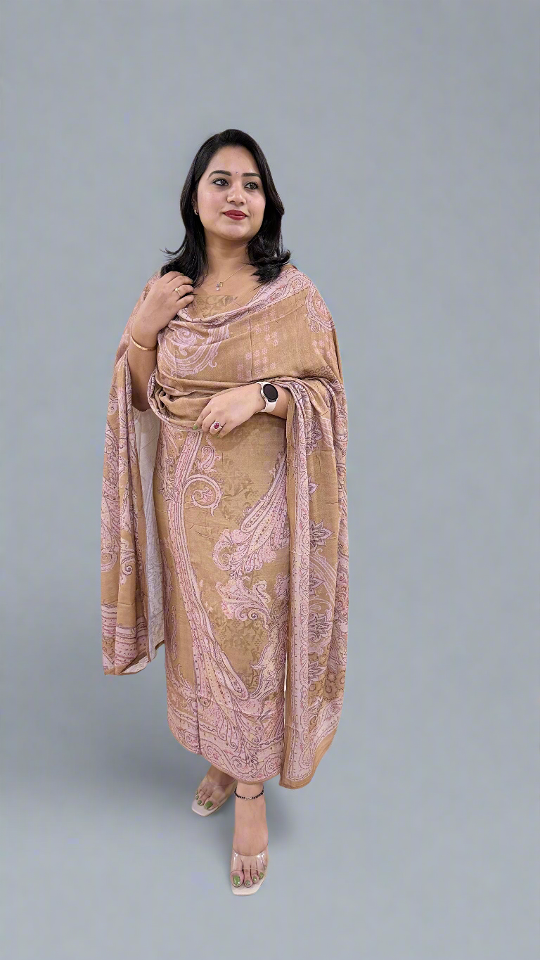 Women’s Staple Twill Suit Set with Digital Print and Handwork and Pashmina Style Dupatta – Ethnic Wear