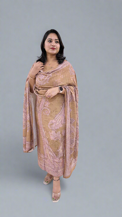Women’s Staple Twill Suit Set with Digital Print and Handwork and Pashmina Style Dupatta – Ethnic Wear