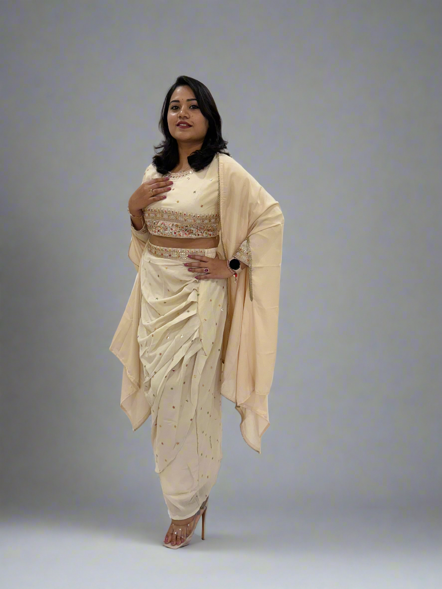 Vichitra Silk Ethnic 3-Piece Set with Embroidered Dupatta – Available in L and XL Sizes