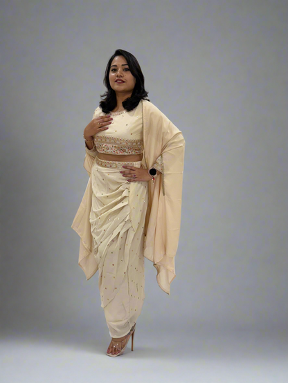 Vichitra Silk Ethnic 3-Piece Set with Embroidered Dupatta – Available in L and XL Sizes