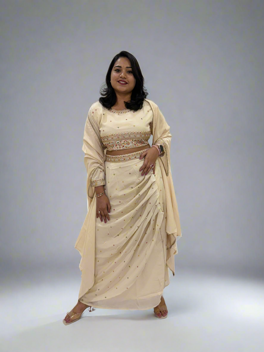 Vichitra Silk Ethnic 3-Piece Set with Embroidered Dupatta – Available in L and XL Sizes