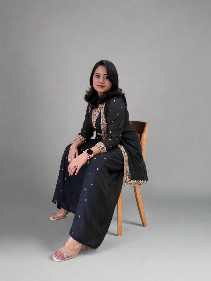 Vichitra Silk Ethnic 3-Piece Set with Embroidered Dupatta – Available in L and XL Sizes