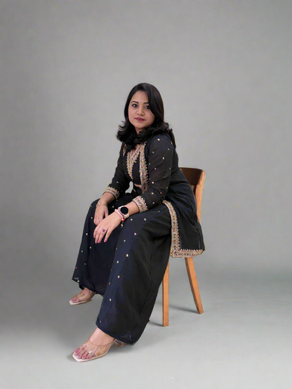 Vichitra Silk Ethnic 3-Piece Set with Embroidered Dupatta – Available in L and XL Sizes