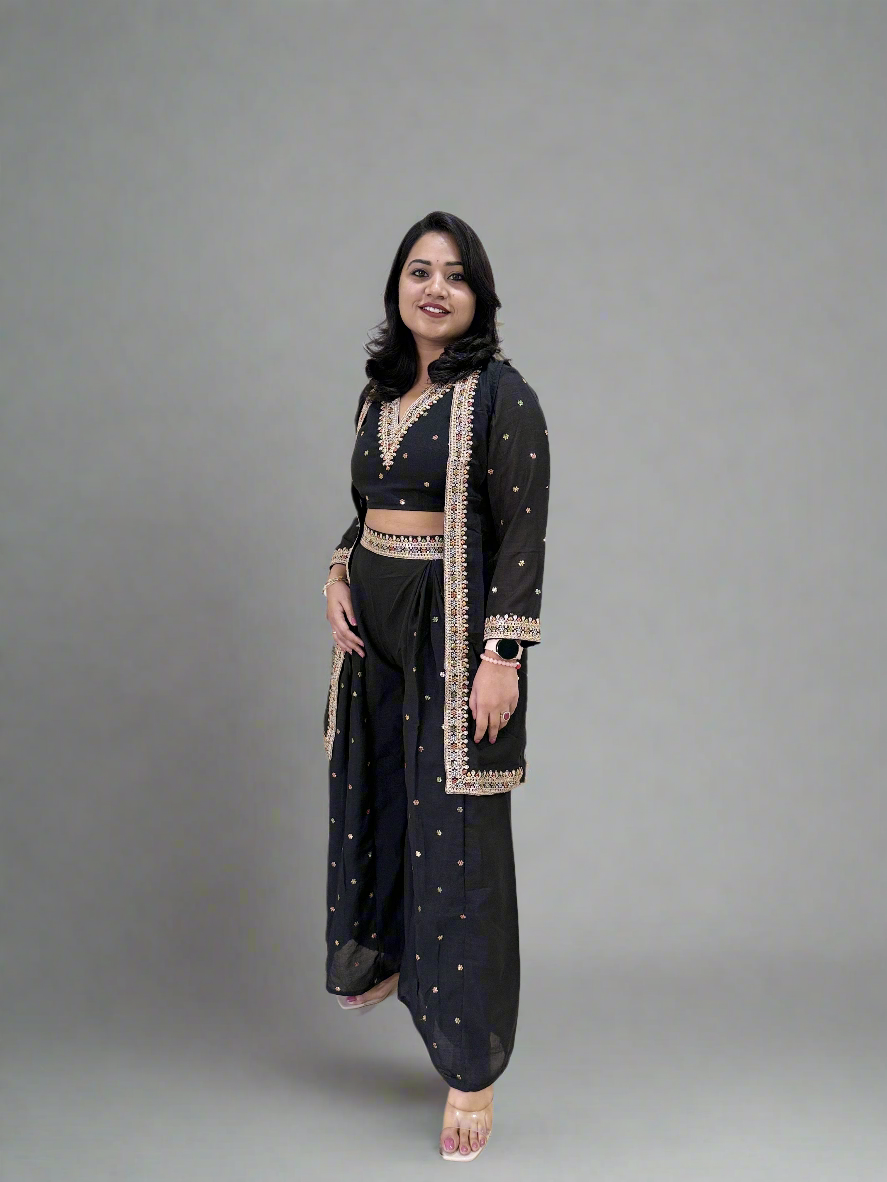 Vichitra Silk Ethnic 3-Piece Set with Embroidered Dupatta – Available in L and XL Sizes