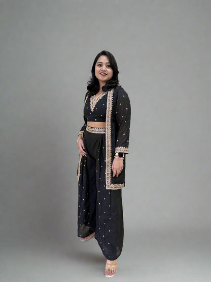 Vichitra Silk Ethnic 3-Piece Set with Embroidered Dupatta – Available in L and XL Sizes