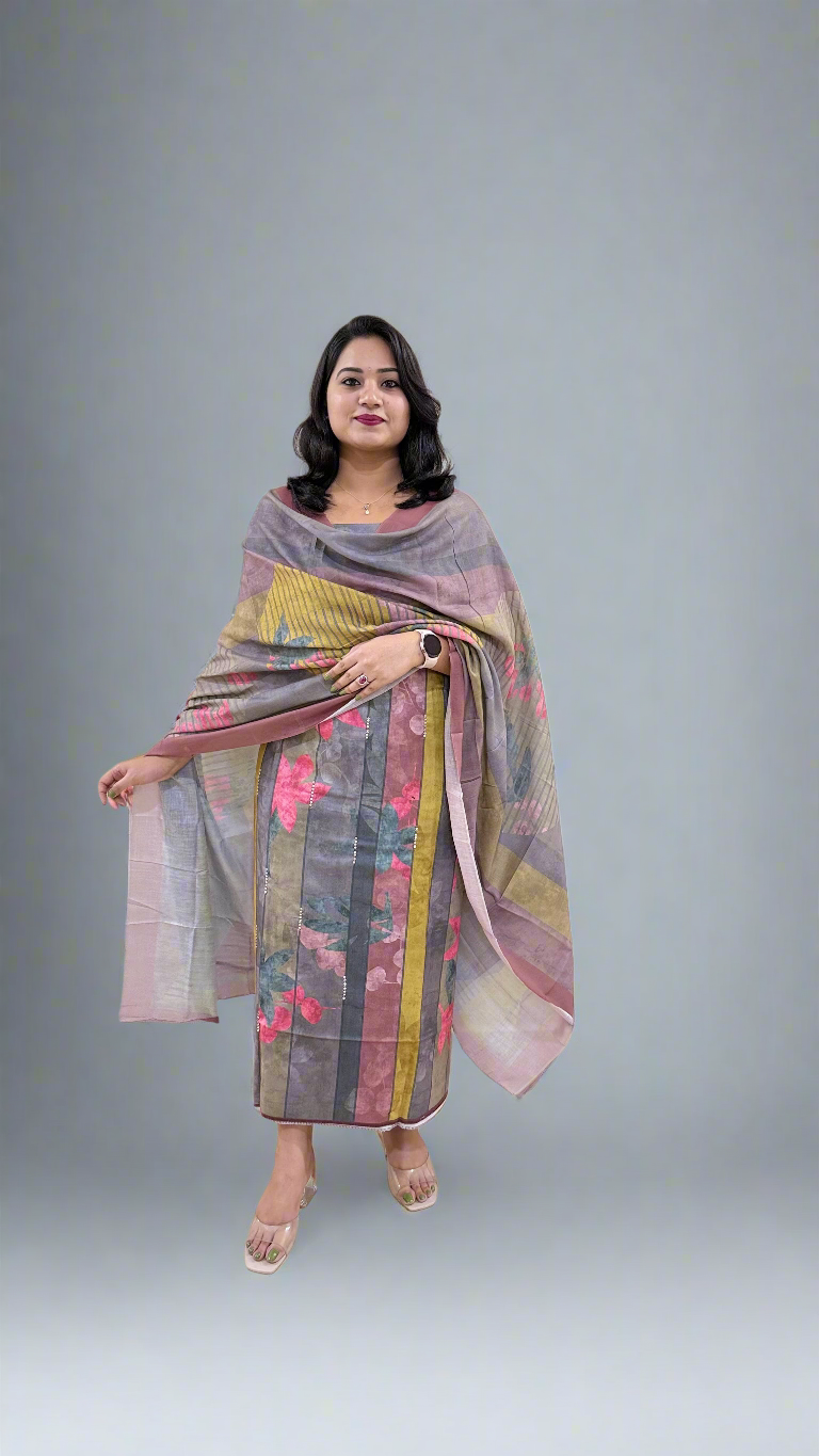 Women’s Pashmina Twill Suit Set with Digital Print and Handwork – Winter Wear with Dupatta