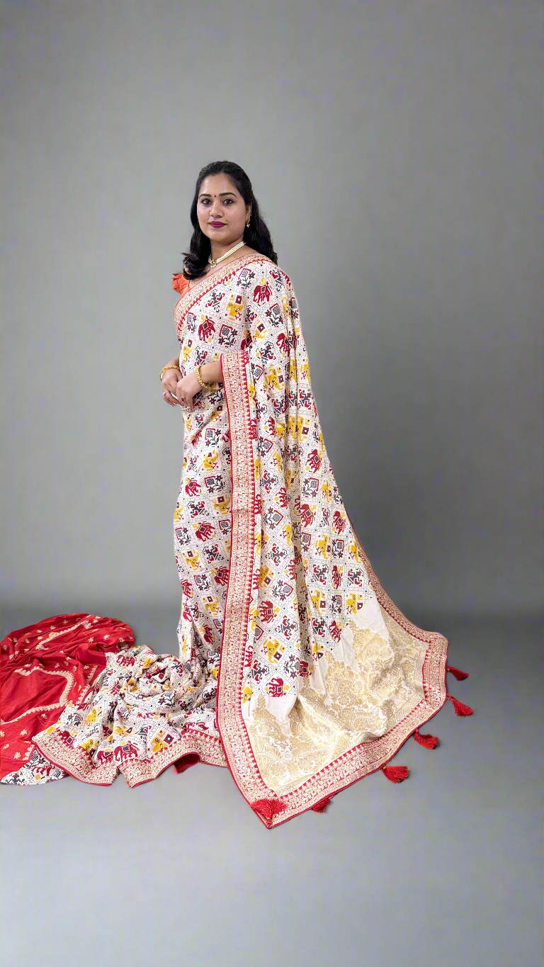 Dola Silk with Weaving Work (Banarasi, Patola, Bandhani, Paithni Style Weaving Work)