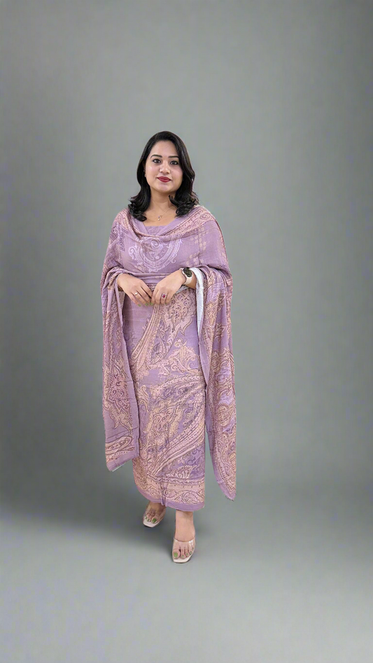 Women’s Staple Twill Suit Set with Digital Print and Handwork and Pashmina Style Dupatta – Ethnic Wear