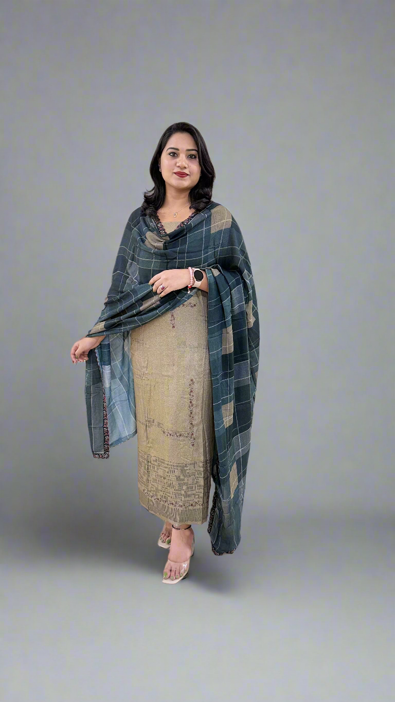 Women’s Pashmina Embroidered Suit Set with Simmi Silk Digital Print Dupatta – Ethnic Wear