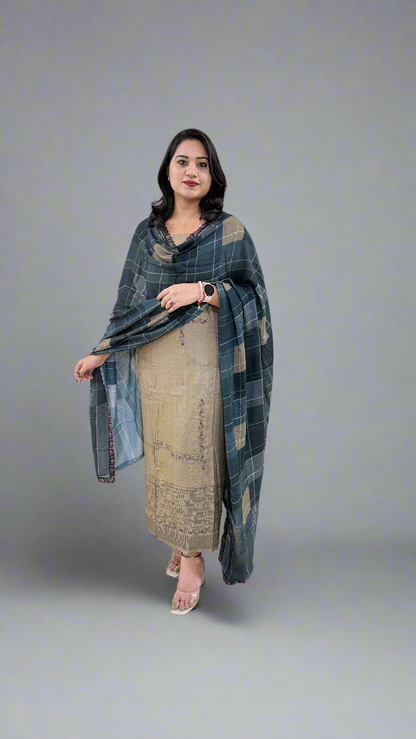 Women’s Pashmina Embroidered Suit Set with Simmi Silk Digital Print Dupatta – Ethnic Wear