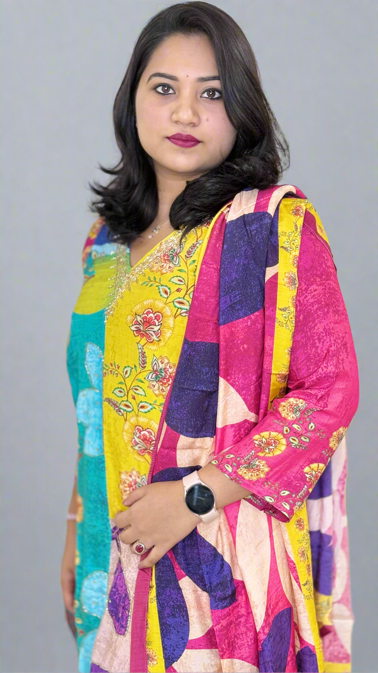 Pure Muslin Kurta Pant Dupatta Set with Handwork and Cotton Inner – Plus Sizes XL to 3XL