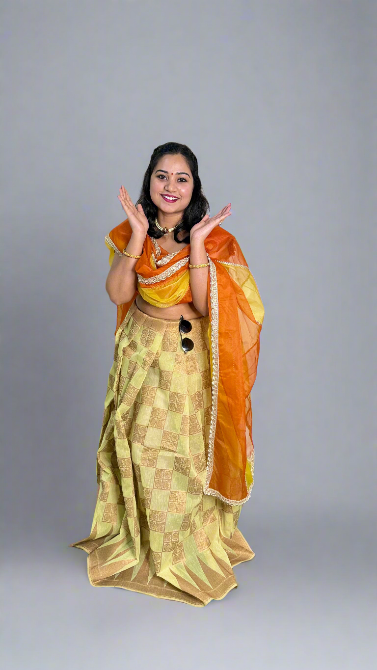 Styled with Organza Dupatta ( not provided)