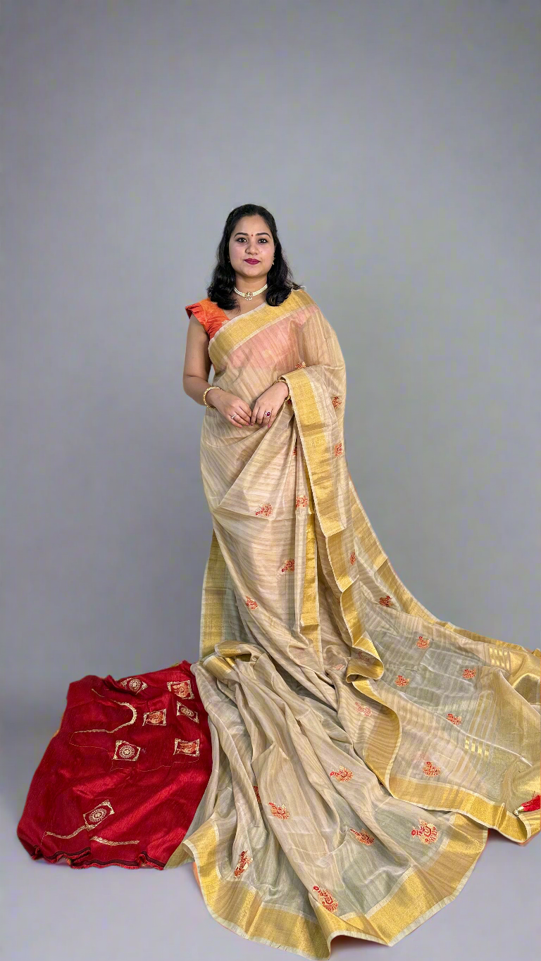 Cotton Dola Silk Saree with Weaving, Print or Embroidery Work and Tassel Detailing – For Women