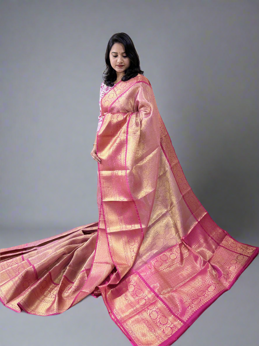 Banarasi Zari Tanchui Kanchipuram Soft Silk Saree with Rich Pallu and Brocade Blouse