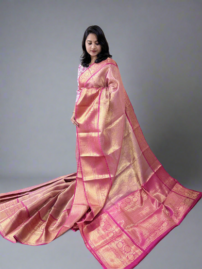 Banarasi Zari Tanchui Kanchipuram Soft Silk Saree with Rich Pallu and Brocade Blouse