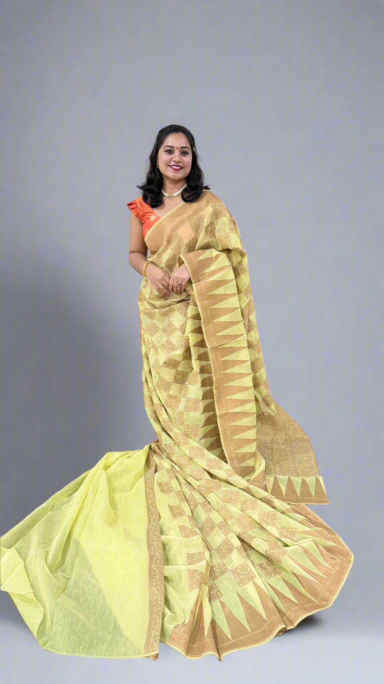 Cotton Dola Silk Saree with Weaving, Print or Embroidery Work and Tassel Detailing – For Women