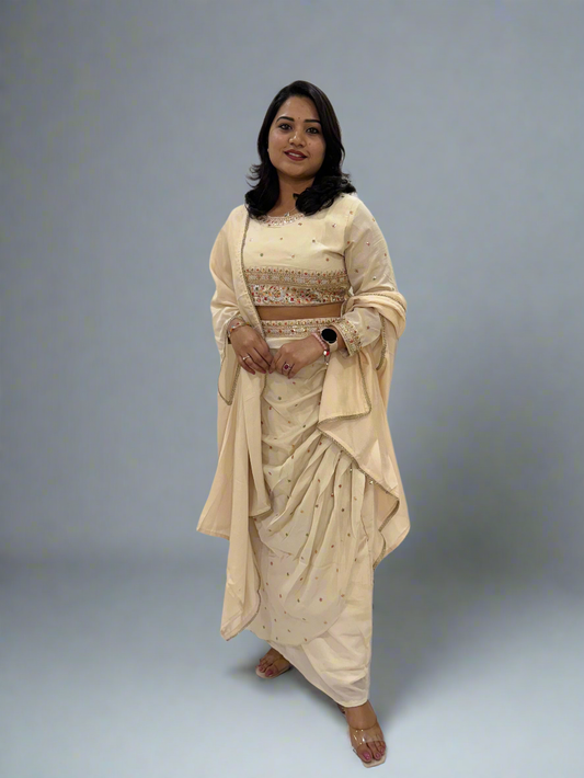 Vichitra Silk Ethnic 3-Piece Set with Embroidered Dupatta – Available in L and XL Sizes