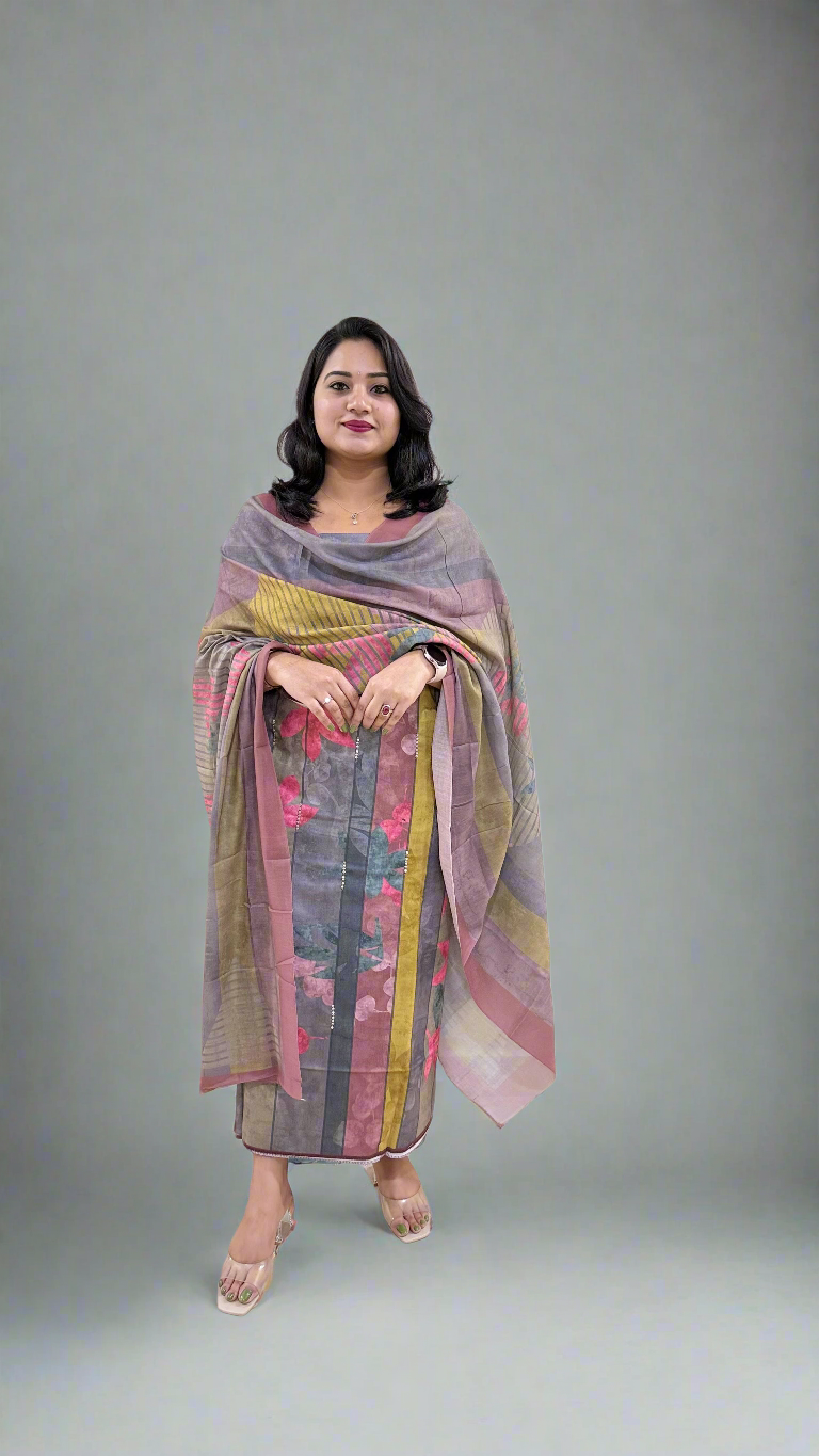 Women’s Pashmina Twill Suit Set with Digital Print and Handwork – Winter Wear with Dupatta