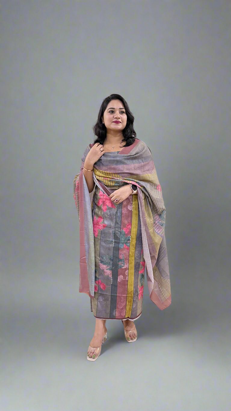 Women’s Pashmina Twill Suit Set with Digital Print and Handwork – Winter Wear with Dupatta