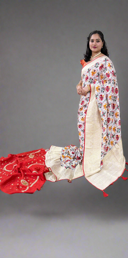 Dola Silk with Weaving Work (Banarasi, Patola, Bandhani, Paithni Style Weaving Work)