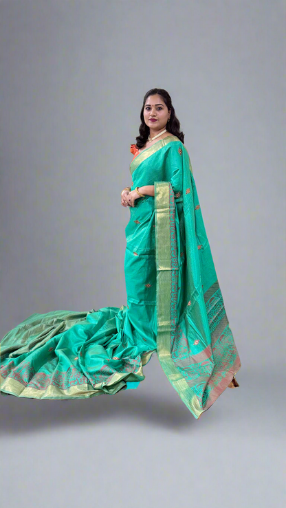 Cotton Dola Silk Saree with Weaving, Print or Embroidery Work and Tassel Detailing – For Women