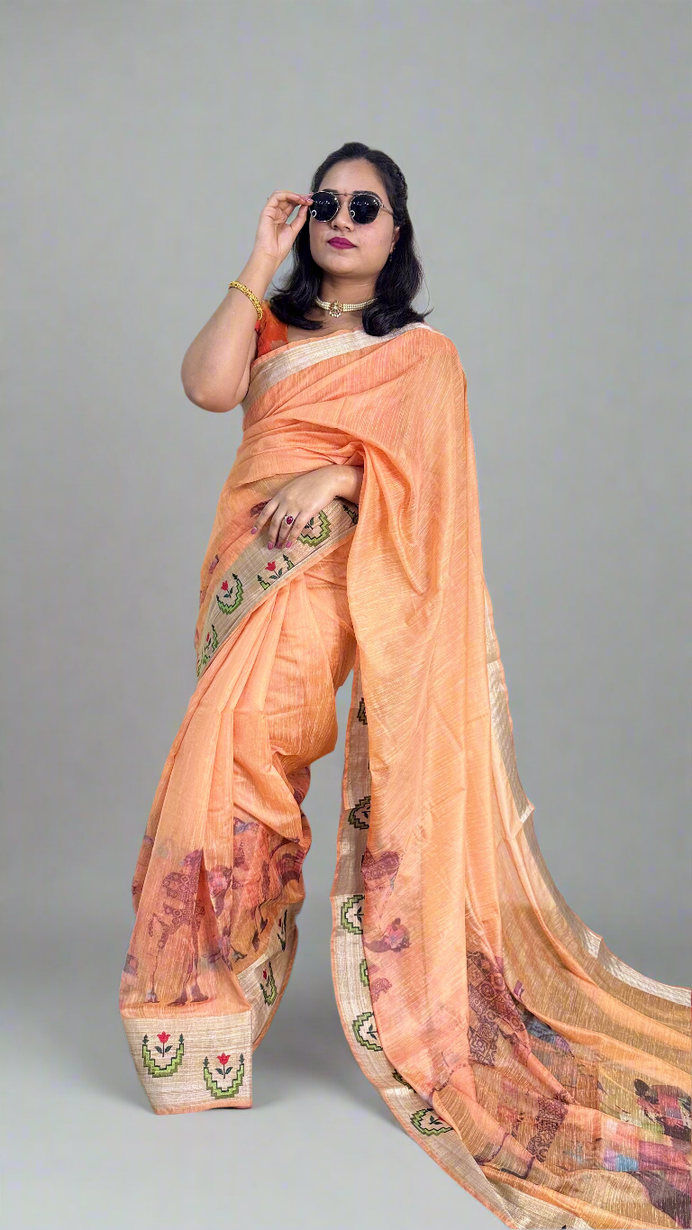 Cotton Dola Silk Saree with Weaving, Print or Embroidery Work and Tassel Detailing – For Women