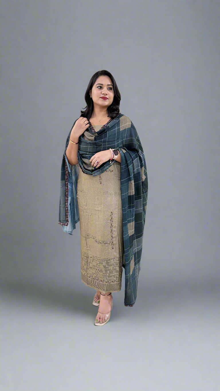 Women’s Pashmina Embroidered Suit Set with Simmi Silk Digital Print Dupatta – Ethnic Wear