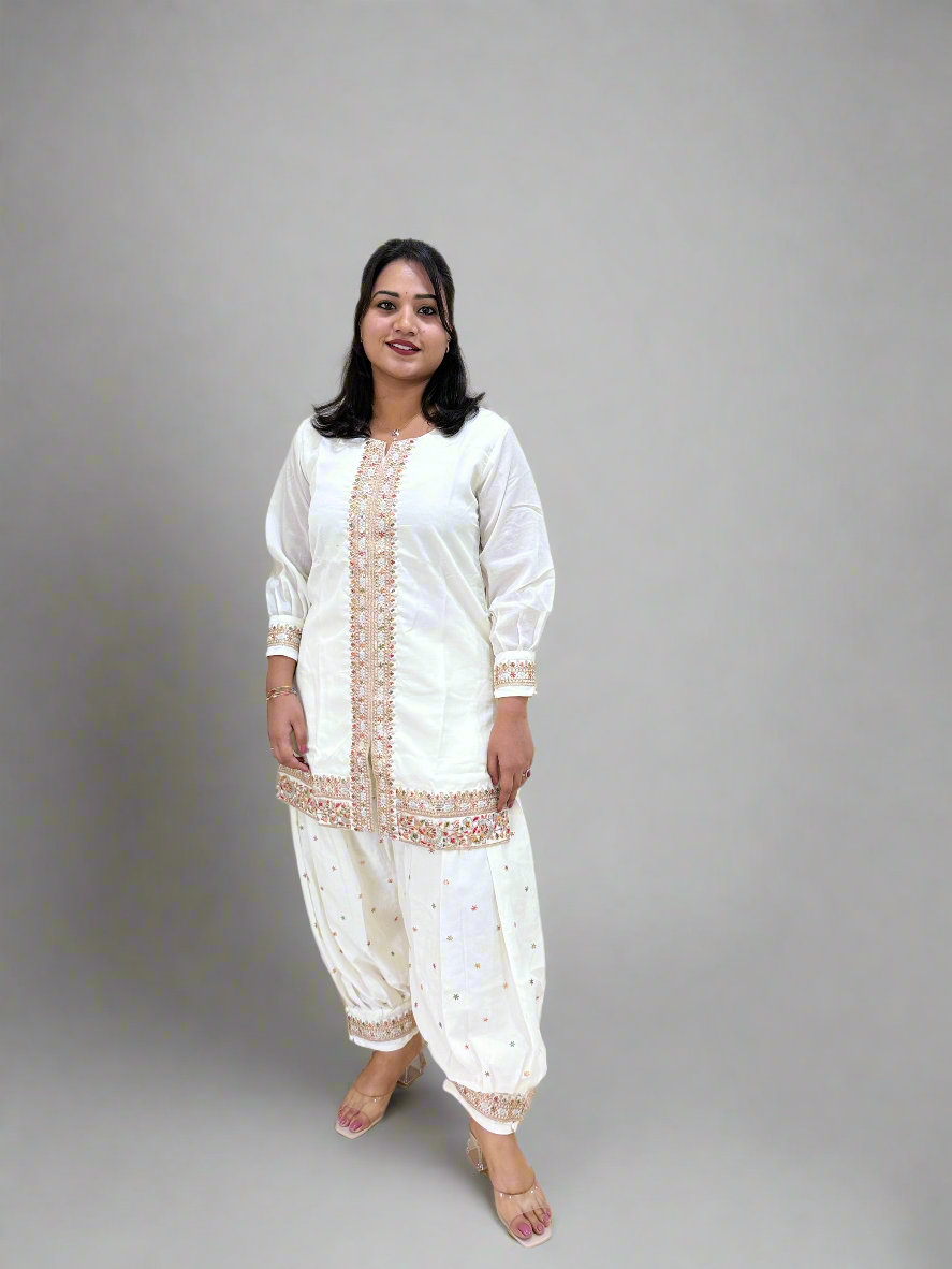 Vichitra Silk Ethnic 3-Piece Set with Embroidered Dupatta – Available in L and XL Sizes