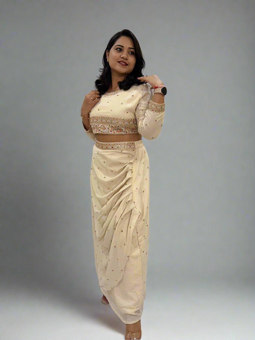 Vichitra Silk Ethnic 3-Piece Set with Embroidered Dupatta – Available in L and XL Sizes