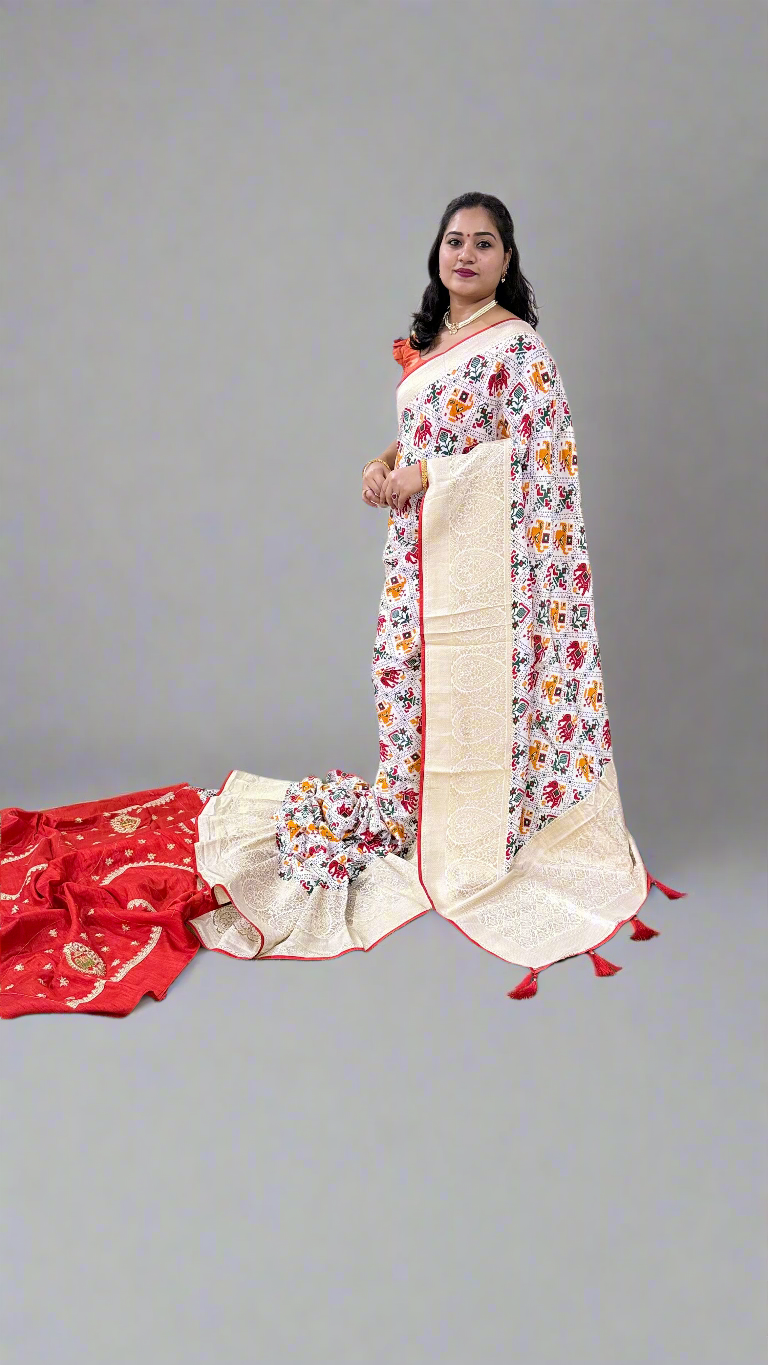 Dola Silk with Weaving Work (Banarasi, Patola, Bandhani, Paithni Style Weaving Work)