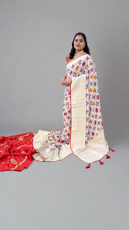Dola Silk with Weaving Work (Banarasi, Patola, Bandhani, Paithni Style Weaving Work)