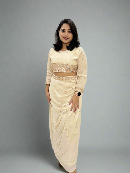 Vichitra Silk Ethnic 3-Piece Set with Embroidered Dupatta – Available in L and XL Sizes