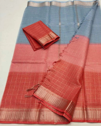 Mangalagiri Silk Saree with Copper Zari Temple Border - Mani's Fashions