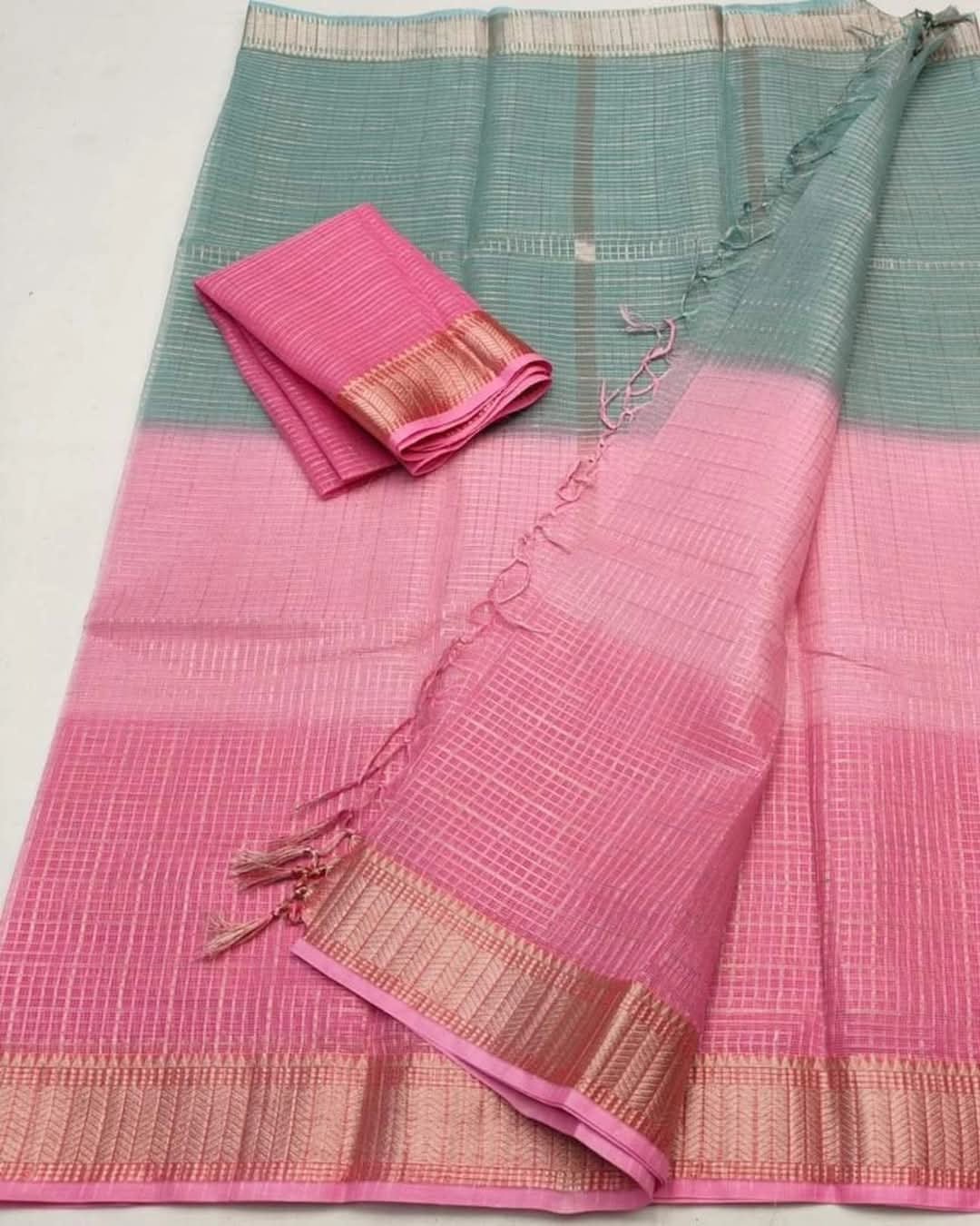 Mangalagiri Silk Saree with Copper Zari Temple Border - Mani's Fashions