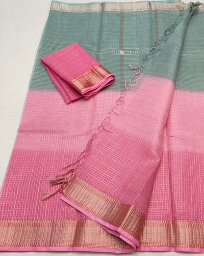Mangalagiri Silk Saree with Copper Zari Temple Border - Mani's Fashions