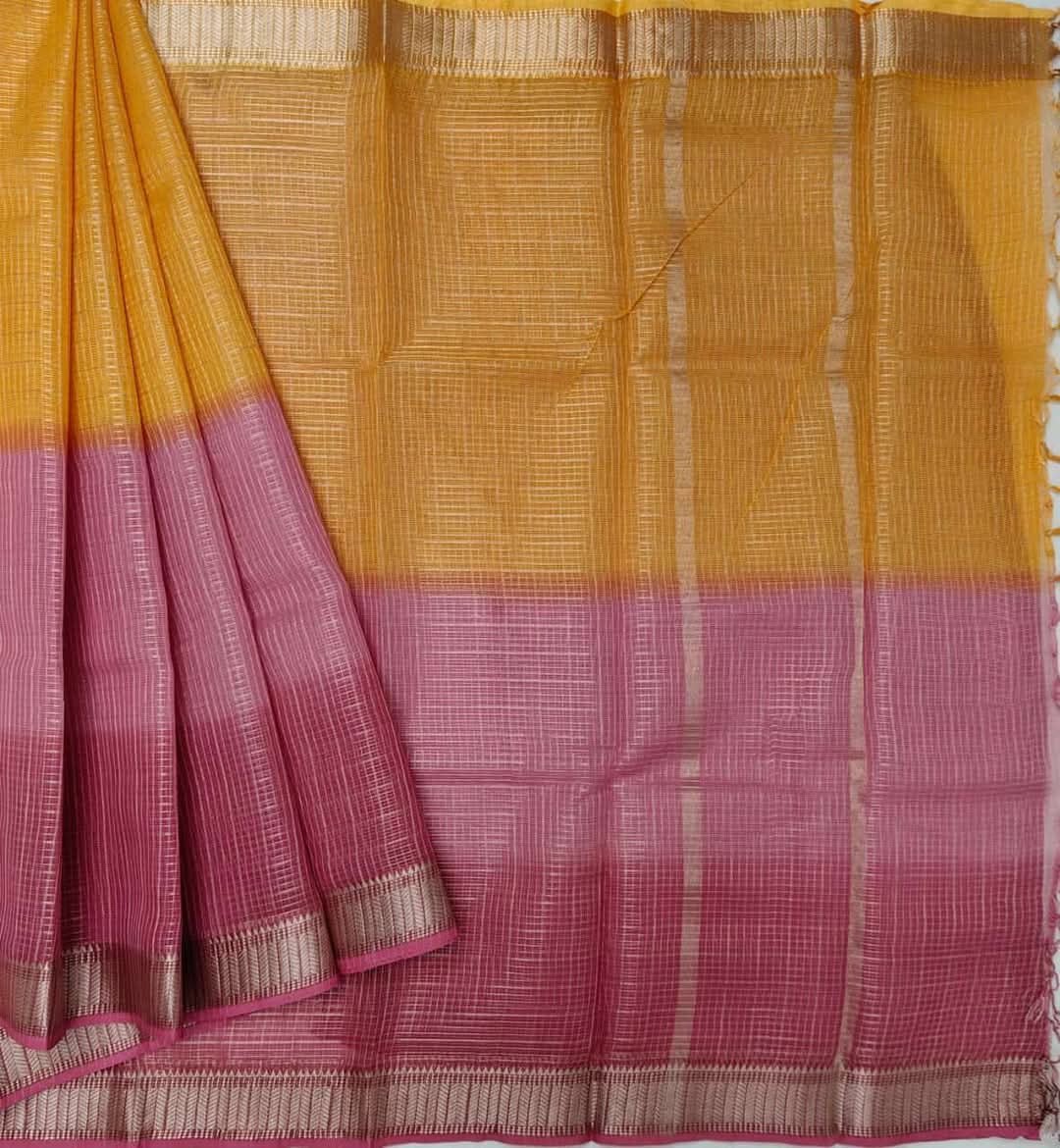 Mangalagiri Silk Saree with Copper Zari Temple Border - Mani's Fashions