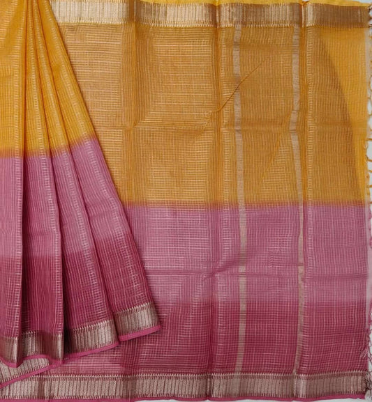 Mangalagiri Silk Saree with Copper Zari Temple Border - Mani's Fashions