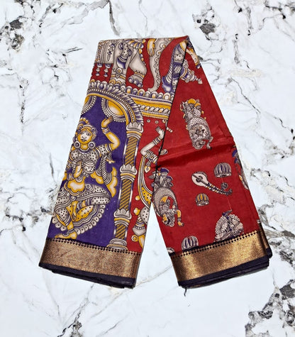 New arrival Exquisite Handloom Nellore Silk Saree with Kalamkari Print & Nizam Border - Mani's Fashions