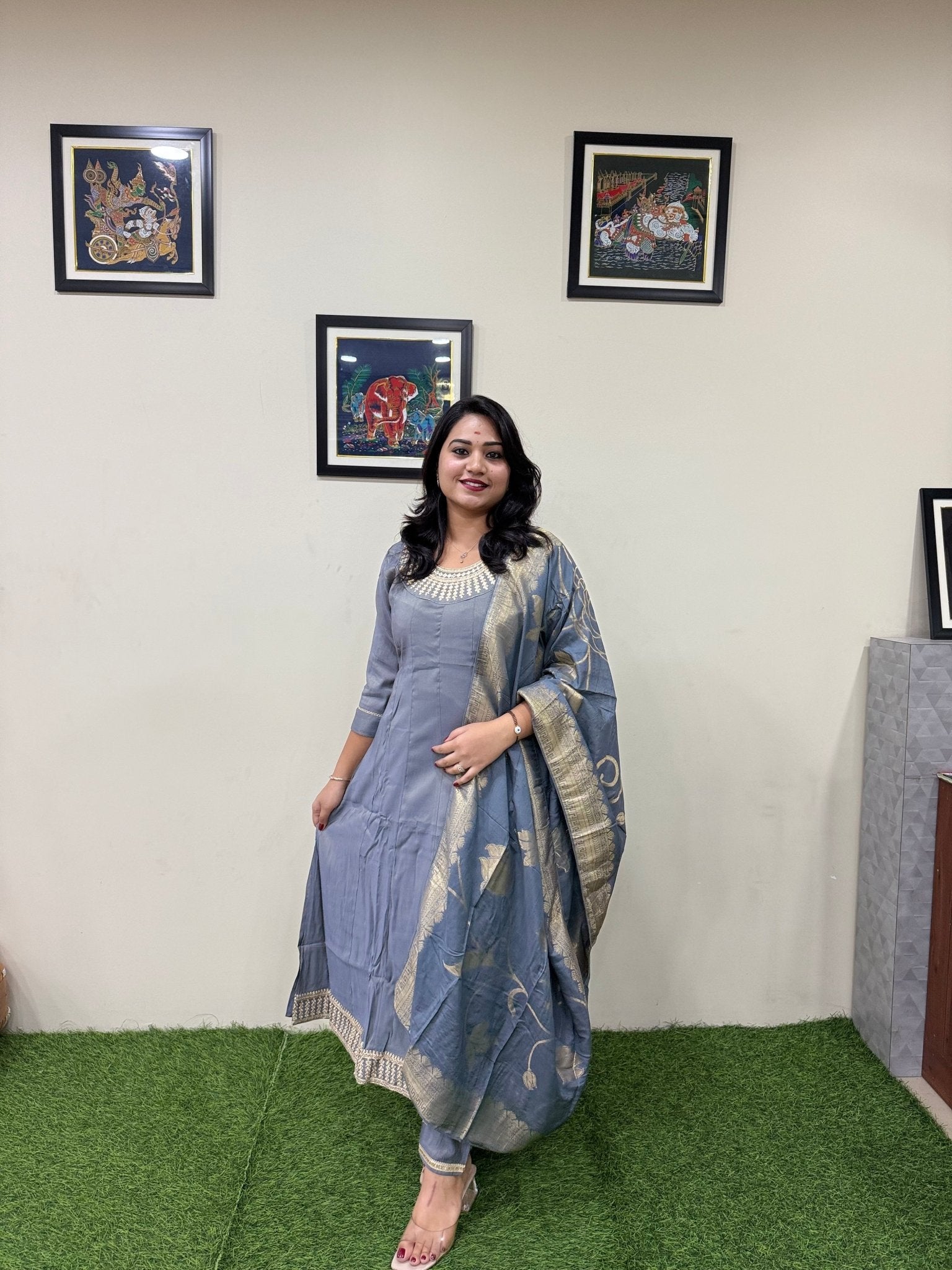 Nikhar – 3 - Piece Anarkali Set with Work Concept - Mani's Fashions