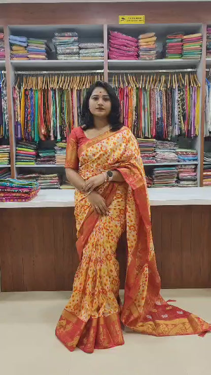 Raw Silk Saree with Ikkat Patola Print and Matching Blouse Piece for Women