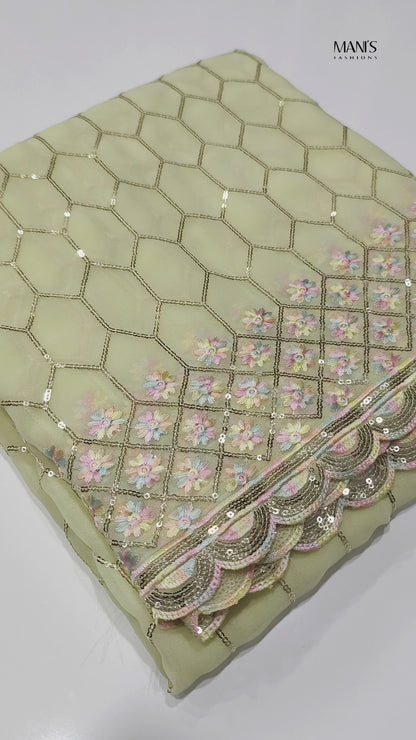 Women’s Pure Georgette Saree with Multi-Sequence Design, Viscose Border and Matching Blouse